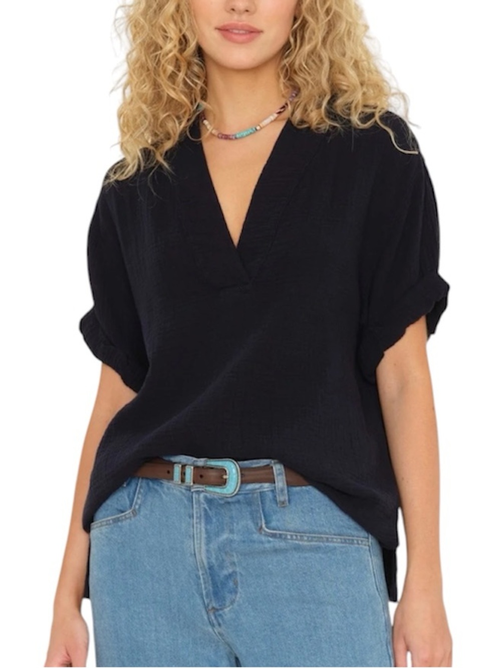 Xirena avery Black V-Neck Short Sleeve Top size S